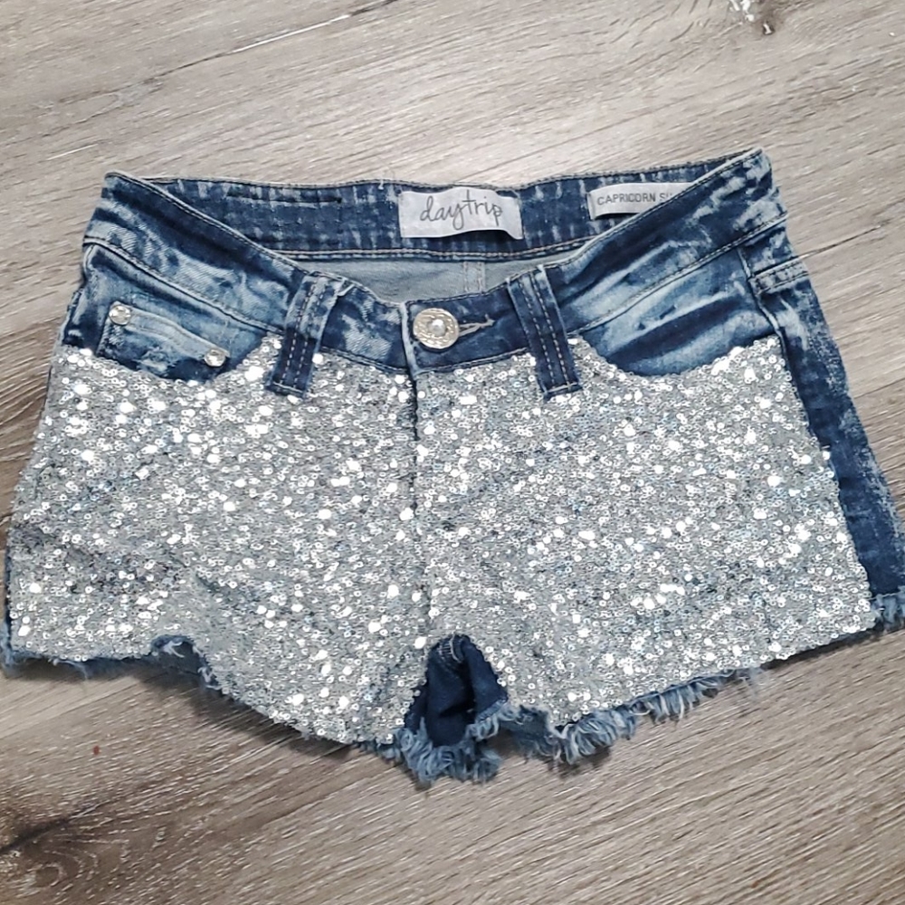Sequin jean shorts